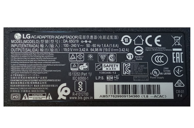 LG Adaptador de alimentación “CA/CC” (no incluye cable de alimentación), EAY62990913