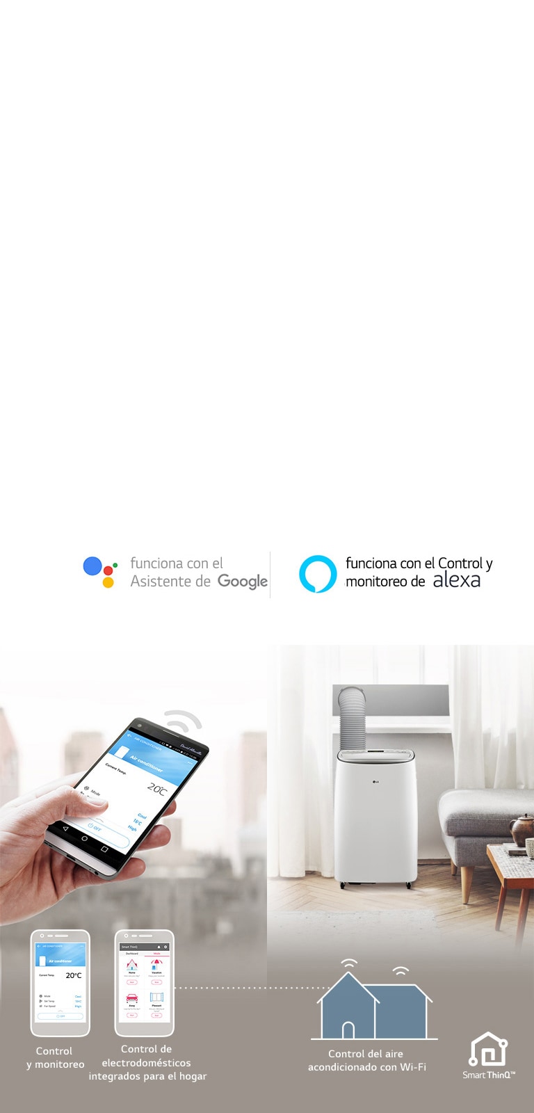Con SmartThinQ, controla tu Aire Acondicionado LG desde cualquier lugar y usa comandos de voz con Google Assistant.