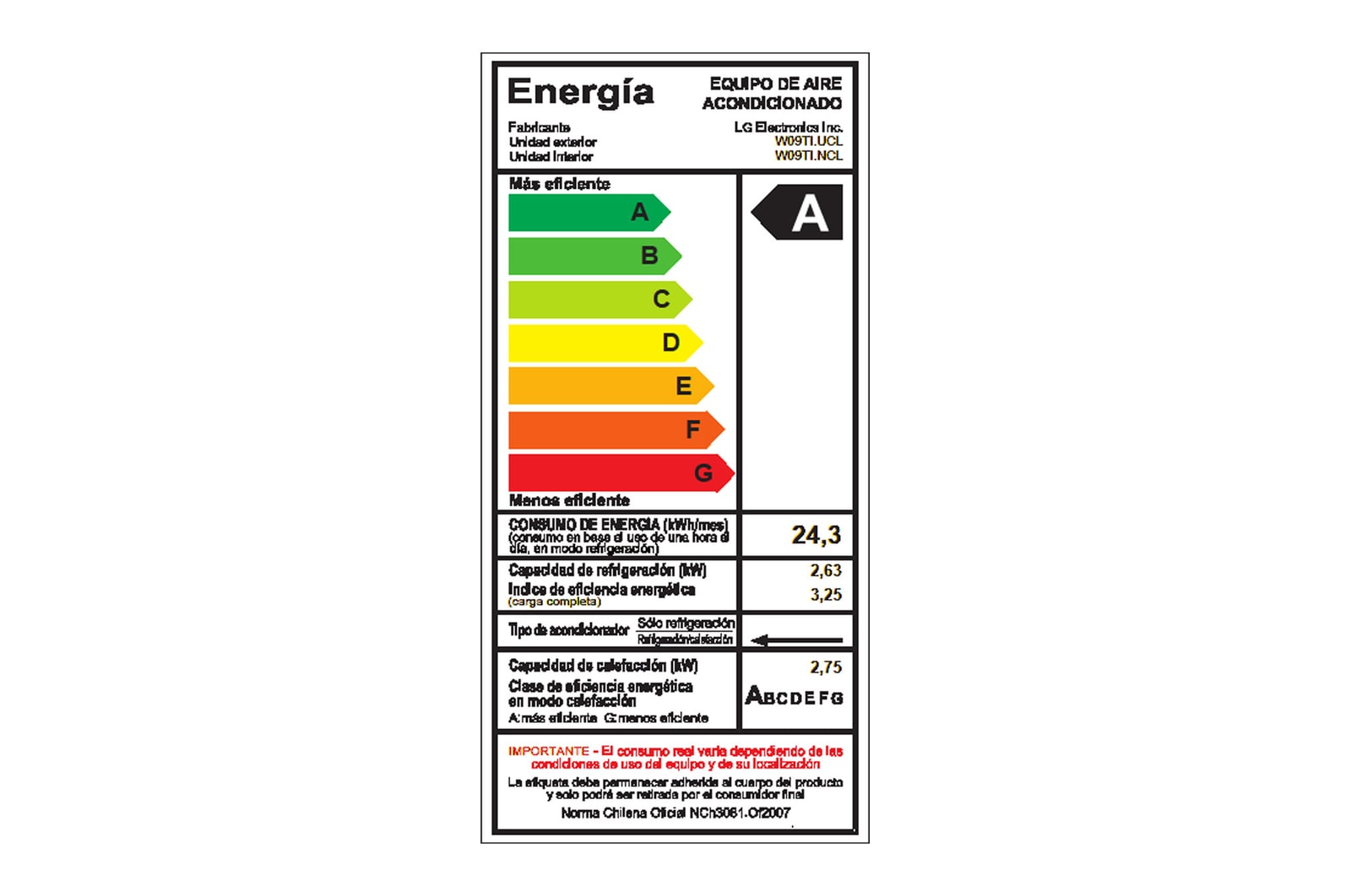 LG Aire acondicionado split LG DUALCOOL Pro 9,000 BTU/h Calor y frío, W09TI