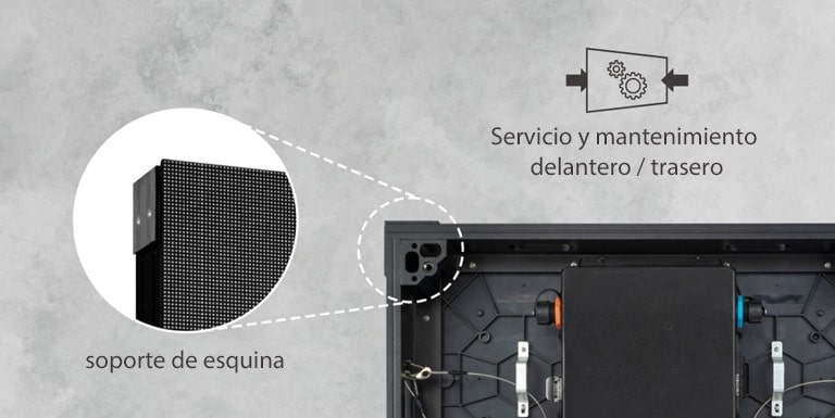 Muestra la imagen ampliada de un soporte de esquina que se encuentra en la parte trasera del producto.