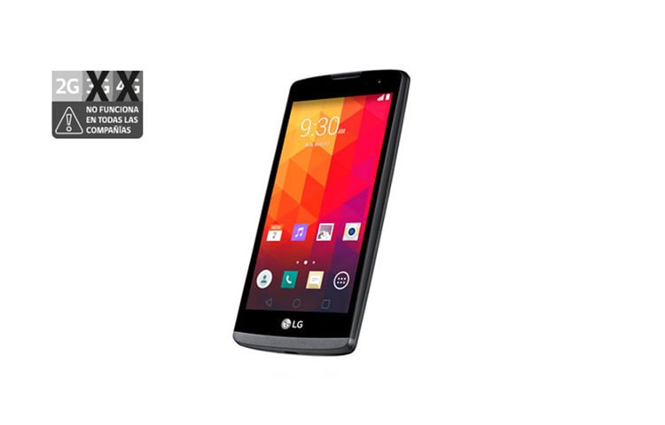 Vista frontal de LG Leon, Android 5.0 Lollipop, pantalla 4.5&#34; FWVGA (220 ppi) D y cámara de 8MP LG Leon
