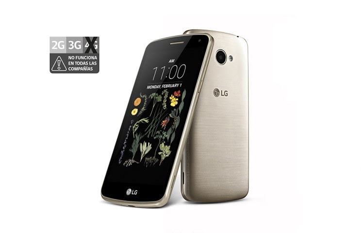 Vista frontal de LG K5 Smartphone con pantalla 5&#39;&#39; IPS LCD con tecnología Captive Touchscreen, con cámara 5MP, cristal curvo y diseño redondeado para un mejor agarre y un frontal de tacto más suave LG K5