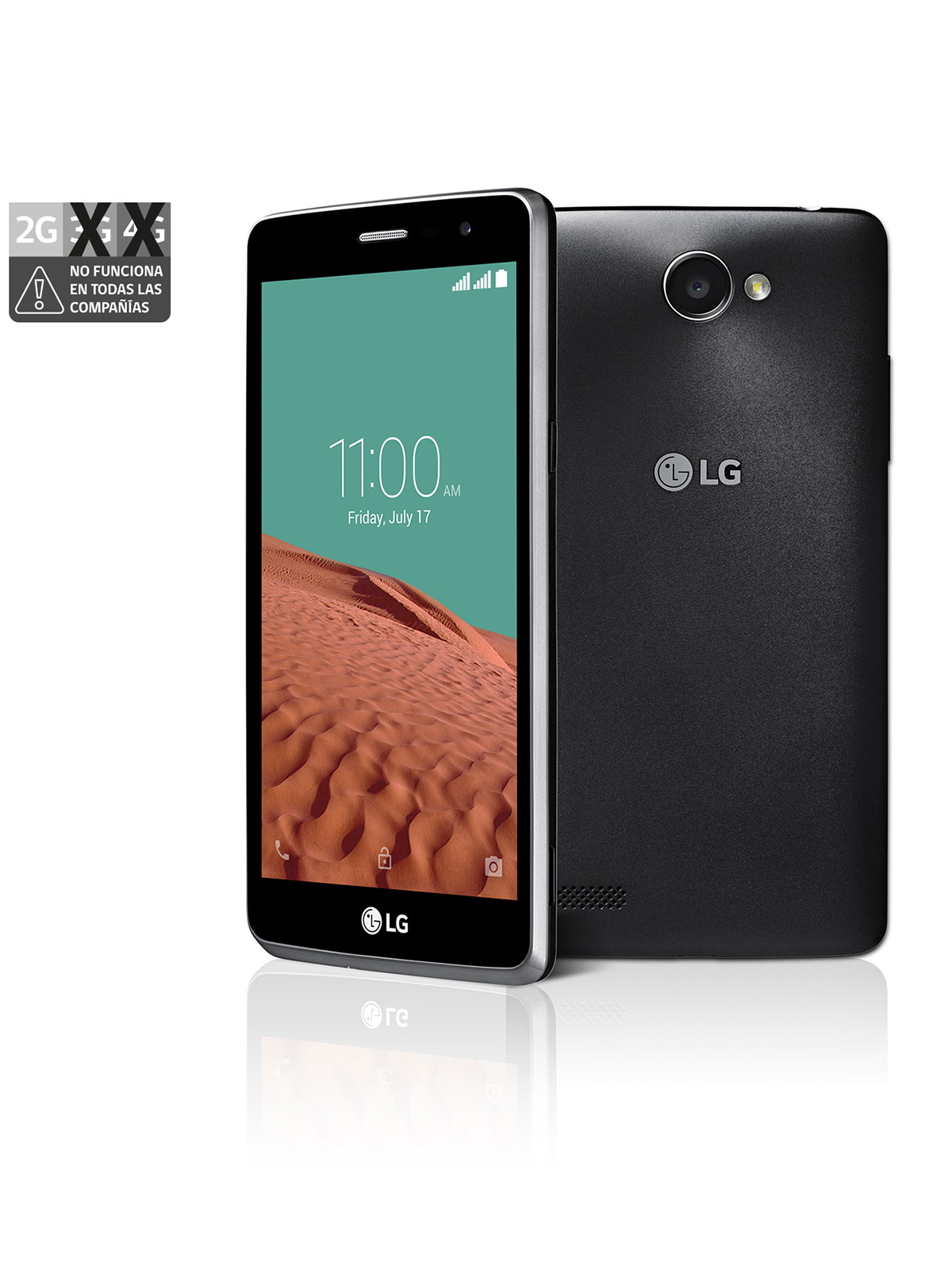 Vista frontal de LG Prime II, Android Lollipop, pantalla de 5&#39;&#39; FWVGA y cámara de 8MP LG Prime II