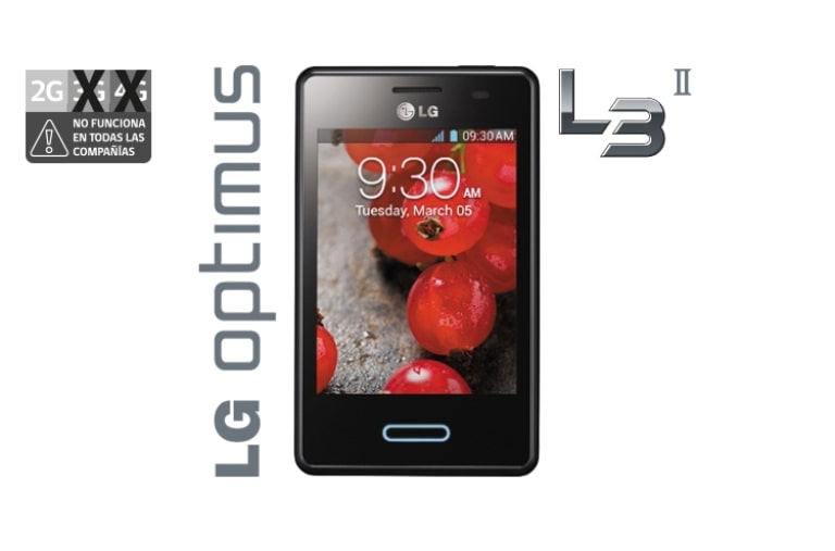 Vista frontal de Nuevo LG Optimus L3 II, Alcanza el siguiente nivel con la nueva serie L II de smartphones  E425