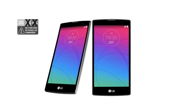 Vista frontal de LG Magna, Android™ Lollipop, pantalla 5.0&#34; HD levemente curva y cámara de 8MP LG Magna