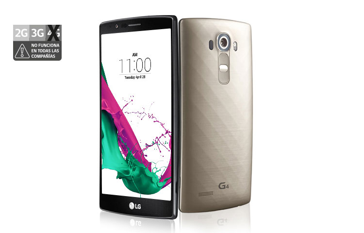 Vista frontal de LG G4, Android 5.1 Lollipop, pantalla 5.5&#34; Quad HD y cámara de 16MP con Laser Auto Focus LG G4 Shiny Gold