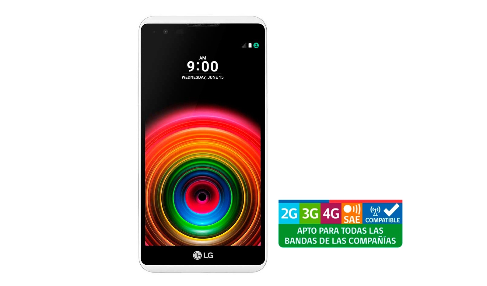 Vista frontal de LG X Power White con pantalla de 5.3&#39;&#39; y cámara principal de 13MP con Auto-Focus LGK220F