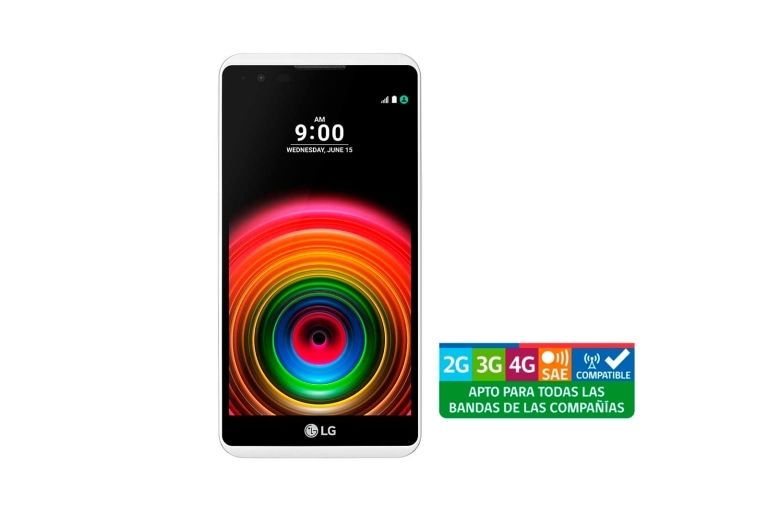 Vista frontal de LG X Power White con pantalla de 5.3&#39;&#39; y cámara principal de 13MP con Auto-Focus LGK220F