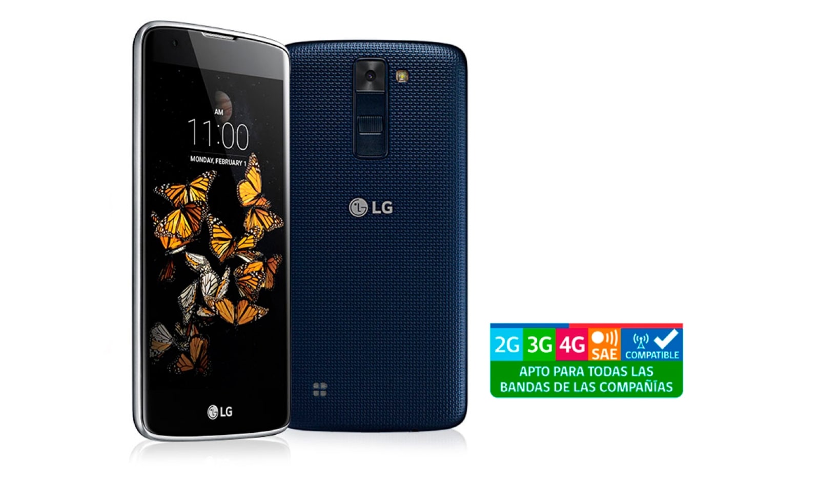 Vista frontal de LG K8 Smartphone con pantalla 5&#39;&#39; con tecnología IPS IN-CELL, con cámara 8MP, cristal curvo y diseño redondeado para un mejor agarre y un frontal de tacto más suave LG K8
