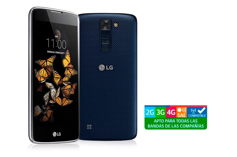 Vista frontal de LG K8 Smartphone con pantalla 5&#39;&#39; con tecnología IPS IN-CELL, con cámara 8MP, cristal curvo y diseño redondeado para un mejor agarre y un frontal de tacto más suave LG K8