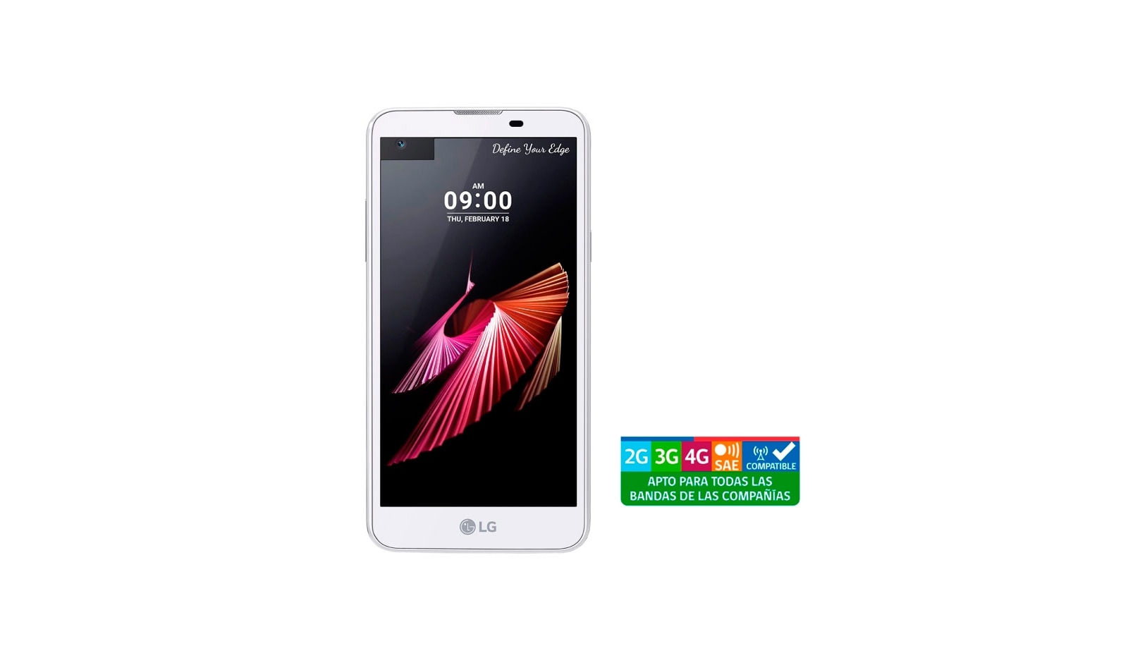 Vista frontal de LG X Screen Lte White con pantalla principal de 4.93&#39;&#39; y cámara principal de 13MP X Screen Lte White