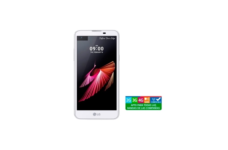 Vista frontal de LG X Screen Lte White con pantalla principal de 4.93&#39;&#39; y cámara principal de 13MP X Screen Lte White
