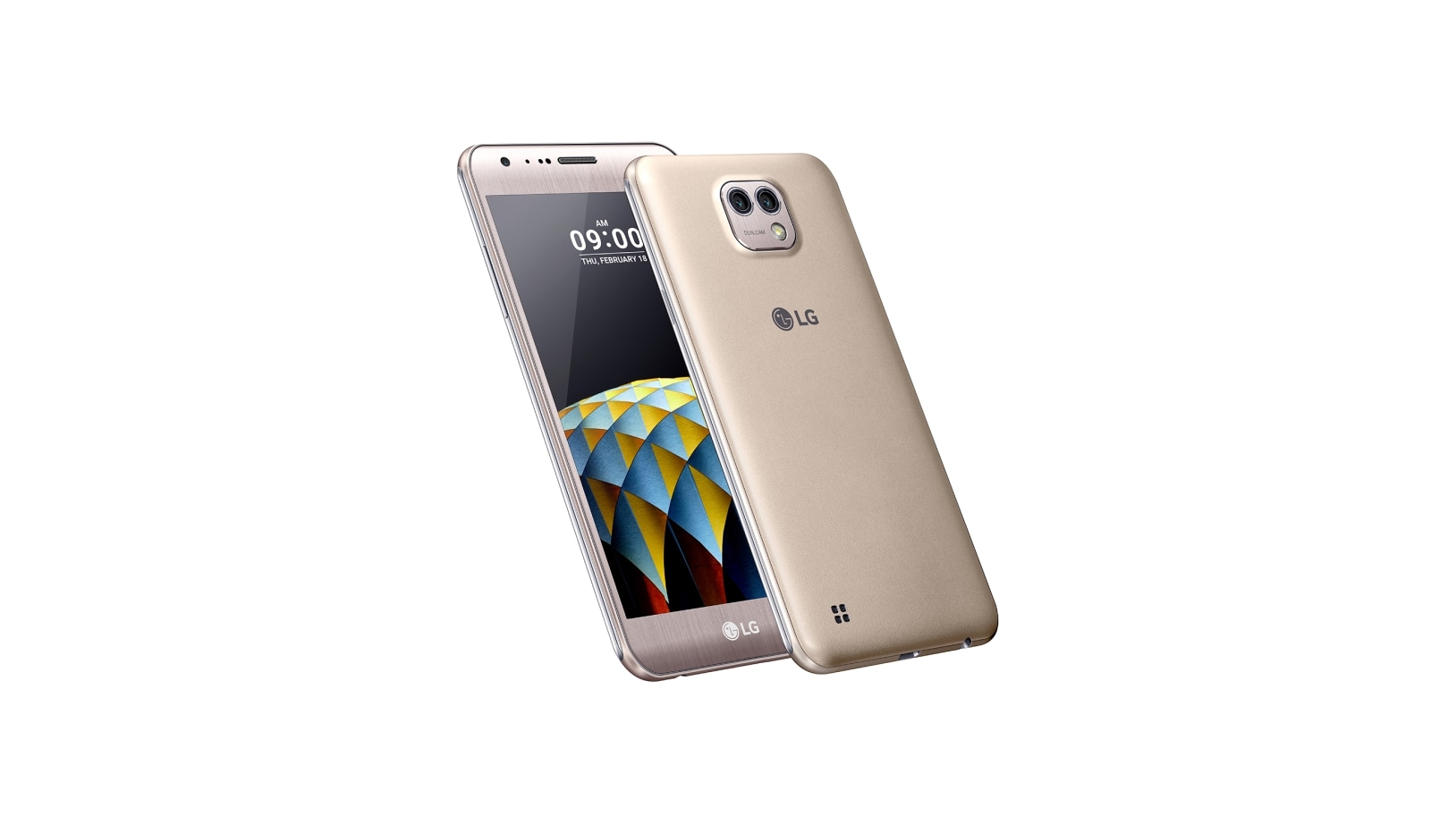 Vista frontal de LG X Cam Gold con pantalla 5,2&#39;&#39; y cámara principal de 13MP &#43; 5MP LG X Cam Gold