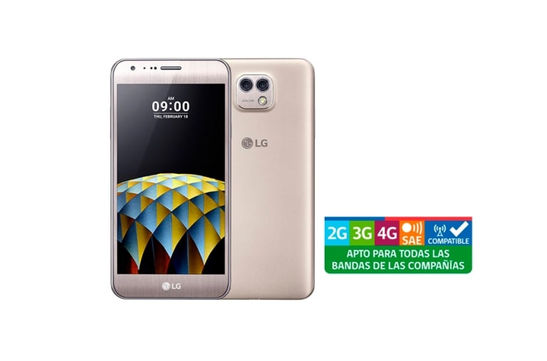 Vista frontal de LG X Cam Gold con pantalla 5,2&#39;&#39; y cámara principal de 13MP &#43; 5MP LG X Cam Gold