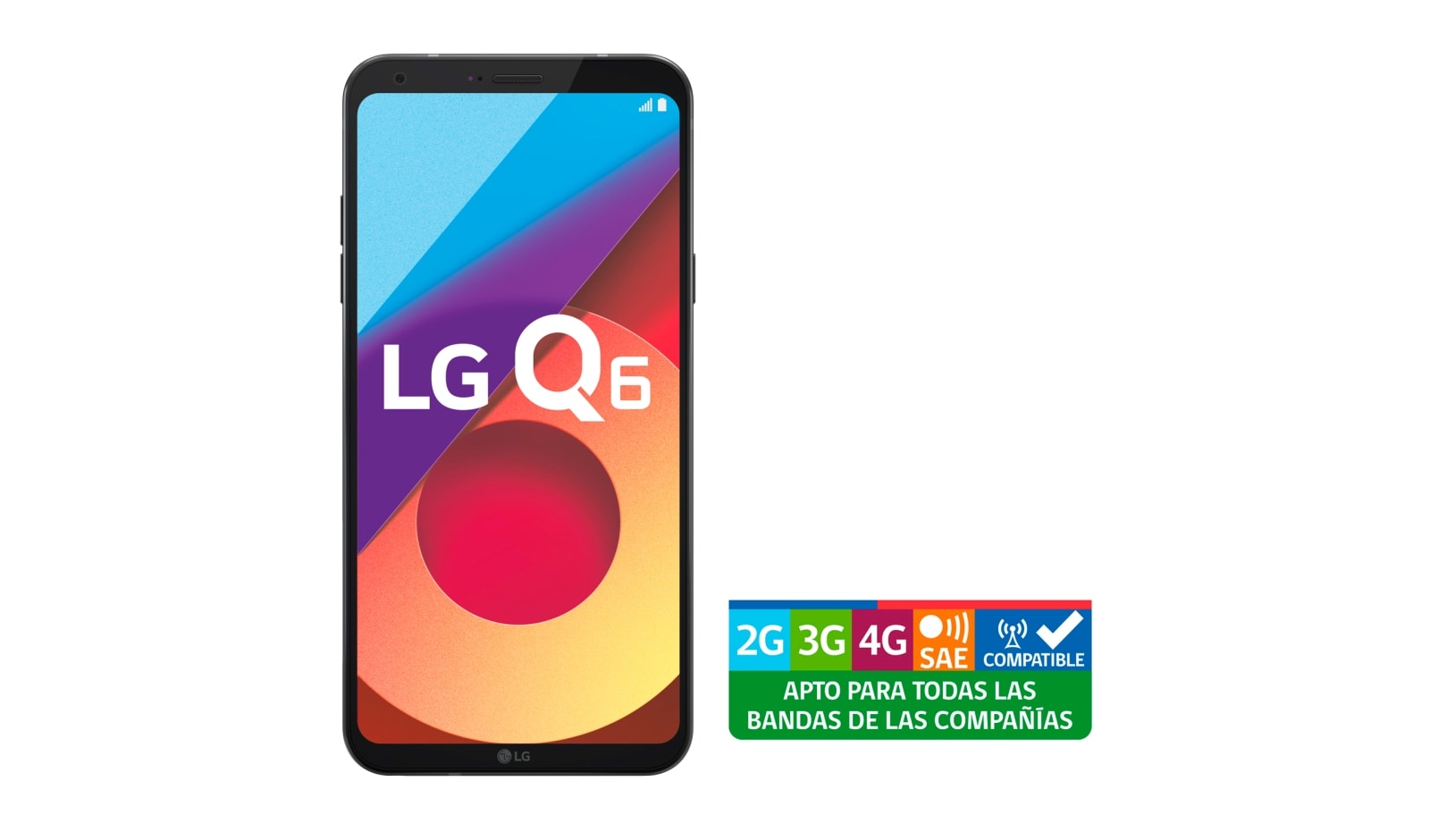 Vista frontal de LG Q6 Con pantalla FullVision de 5,5 pulgadas LG Q6 – M700F