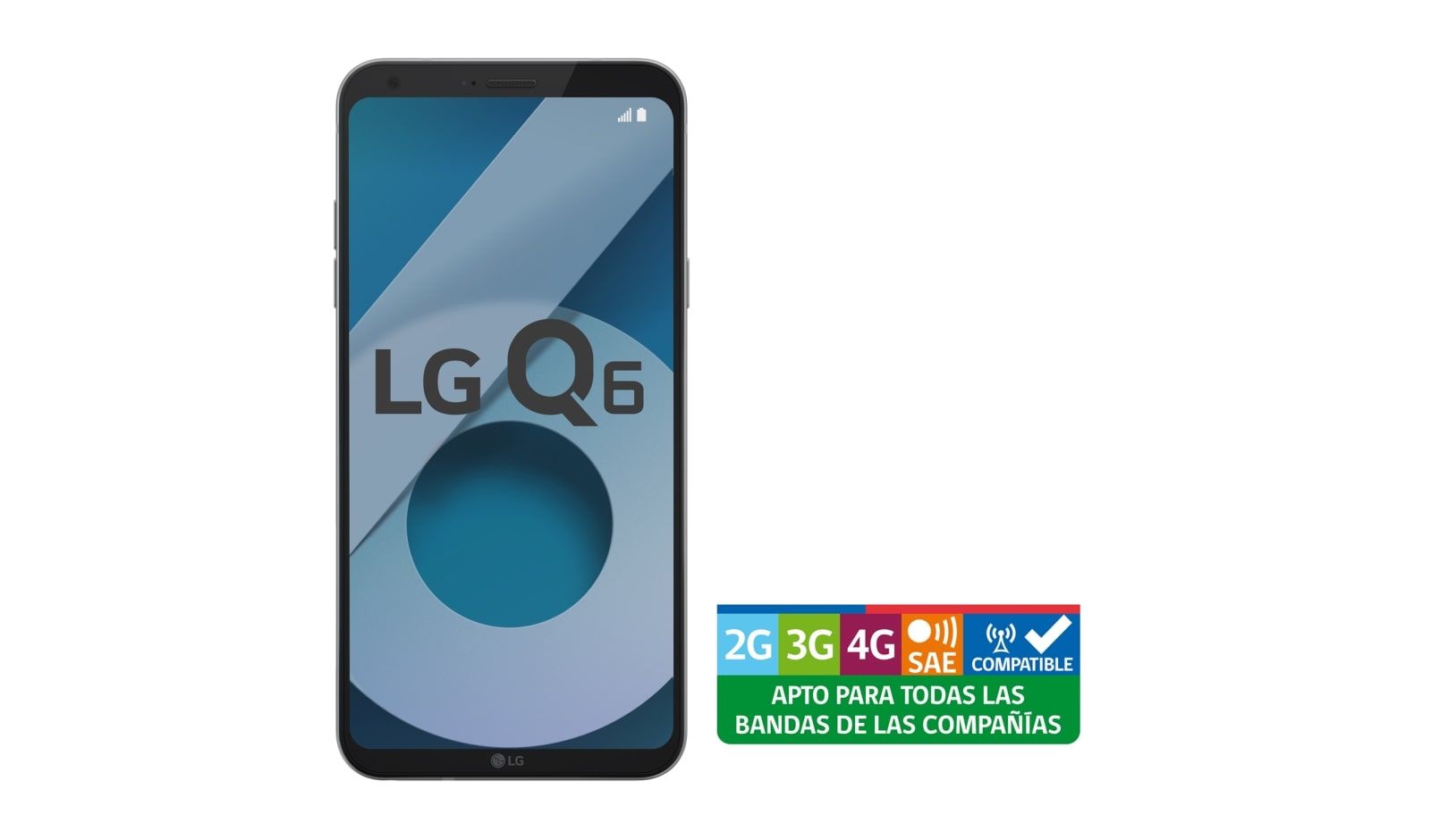 Vista frontal de LG Q6 Con pantalla FullVision de 5,5 pulgadas LG Q6 – M700F
