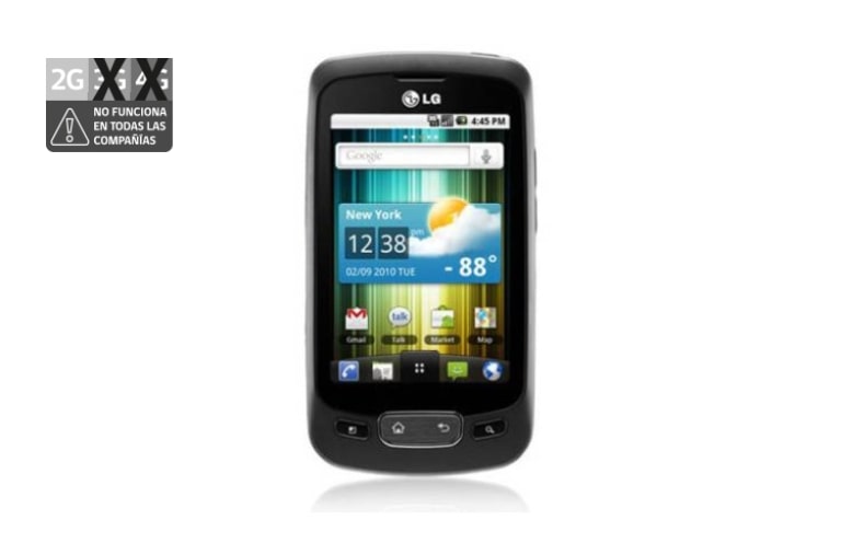 Vista frontal de Ahora tienes mas de 100,000 aplicaciones para hacer que las cosas pasen LG Optimus One with Google