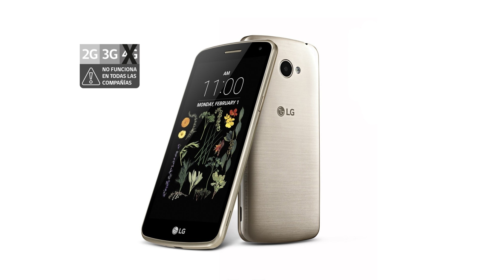 Vista frontal de LG K5 Smartphone con pantalla 5&#39;&#39; IPS LCD con tecnología Captive Touchscreen, con cámara 5MP, cristal curvo y diseño redondeado para un mejor agarre y un frontal de tacto más suave LG K5