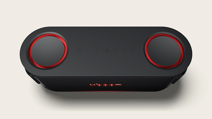 Vista superior del xboom Bounce con sus 2  woofers  vibrando rítmicamente.