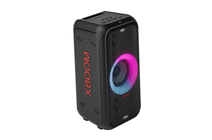 Left side forward with all lighting on.It shows XBOOM logo.