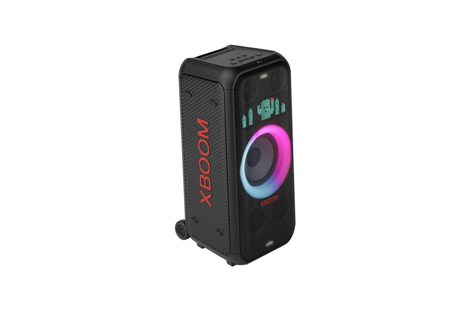 Left side forward with all lighting on.It shows XBOOM logo.