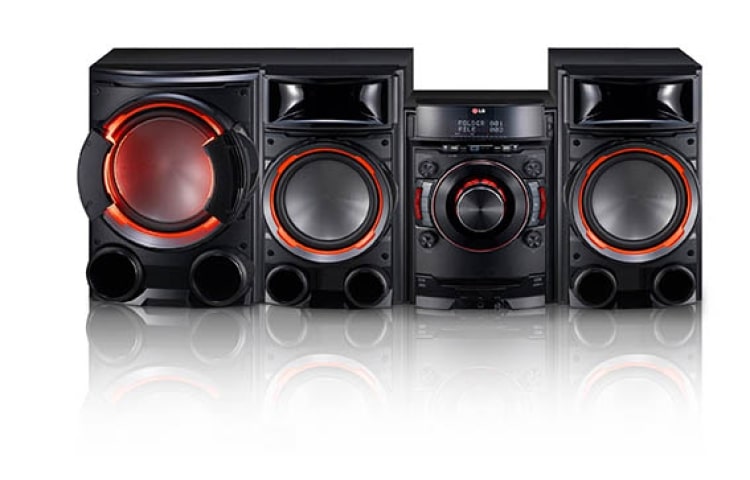 Vista frontal de Minicomponente LG XBOOM con 1.200W RMS de Potencia, 2.1 canales. Bluetooth incorporado.\t\t\t\t CM8430