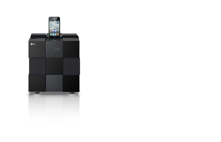 Vista frontal de Este microcomponente de 80W de potencia, está pensado para tus dispositivos de reproducción portátiles. Reproduce iPod/iPhone/iPad, tiene puerto USB, Portable in y además los complementa con reproducción vía Bluetooth y AirPlay. ND8520