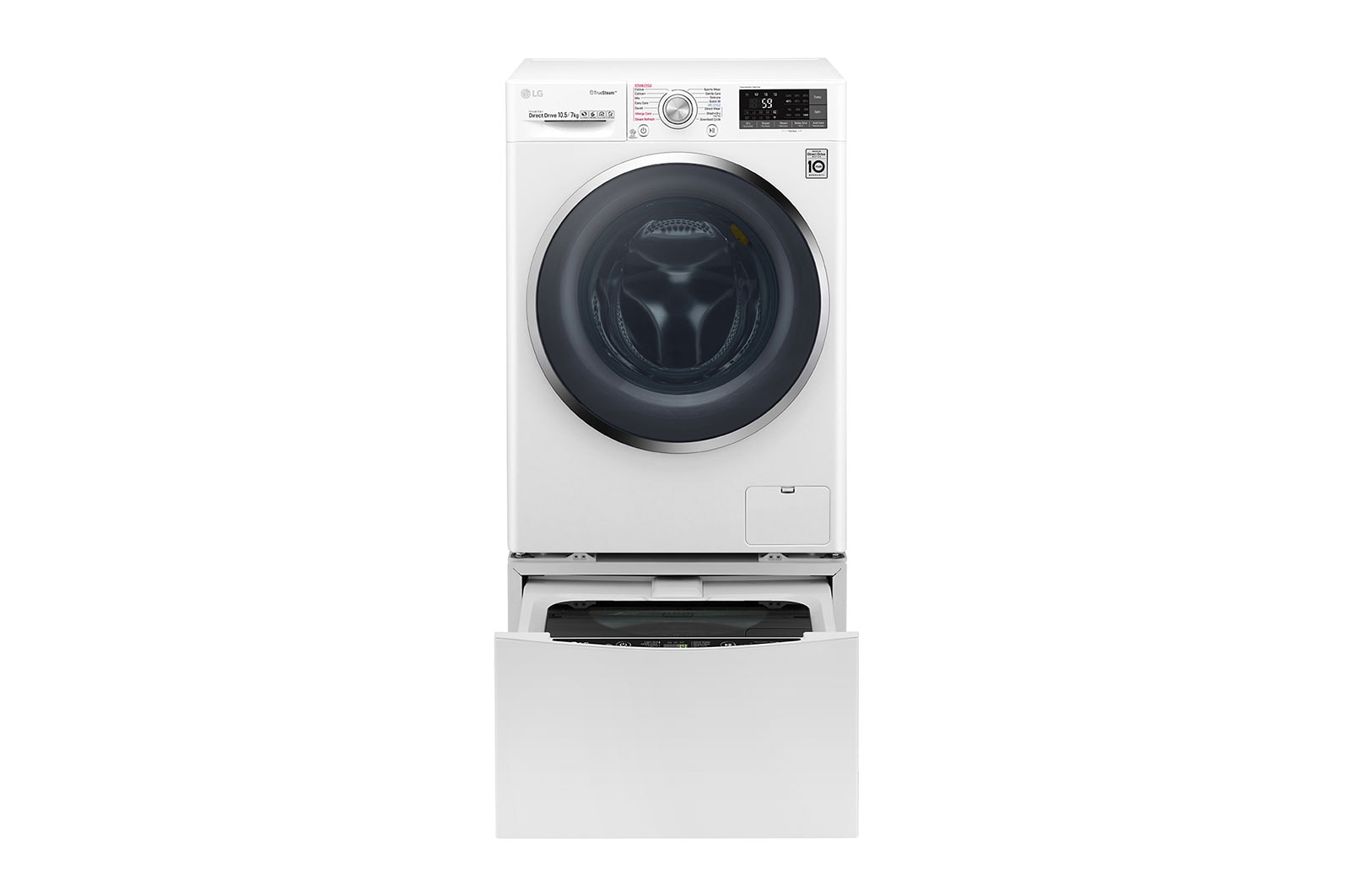 Vista frontal de LG TWINWash™ Lavadora (11Kg) Secadora (7Kg) con Motor Inverter Direct Drive y Mini Lavadora (2Kg) con Motor Slim Inverter Direct Drive WD11WBS6DTW