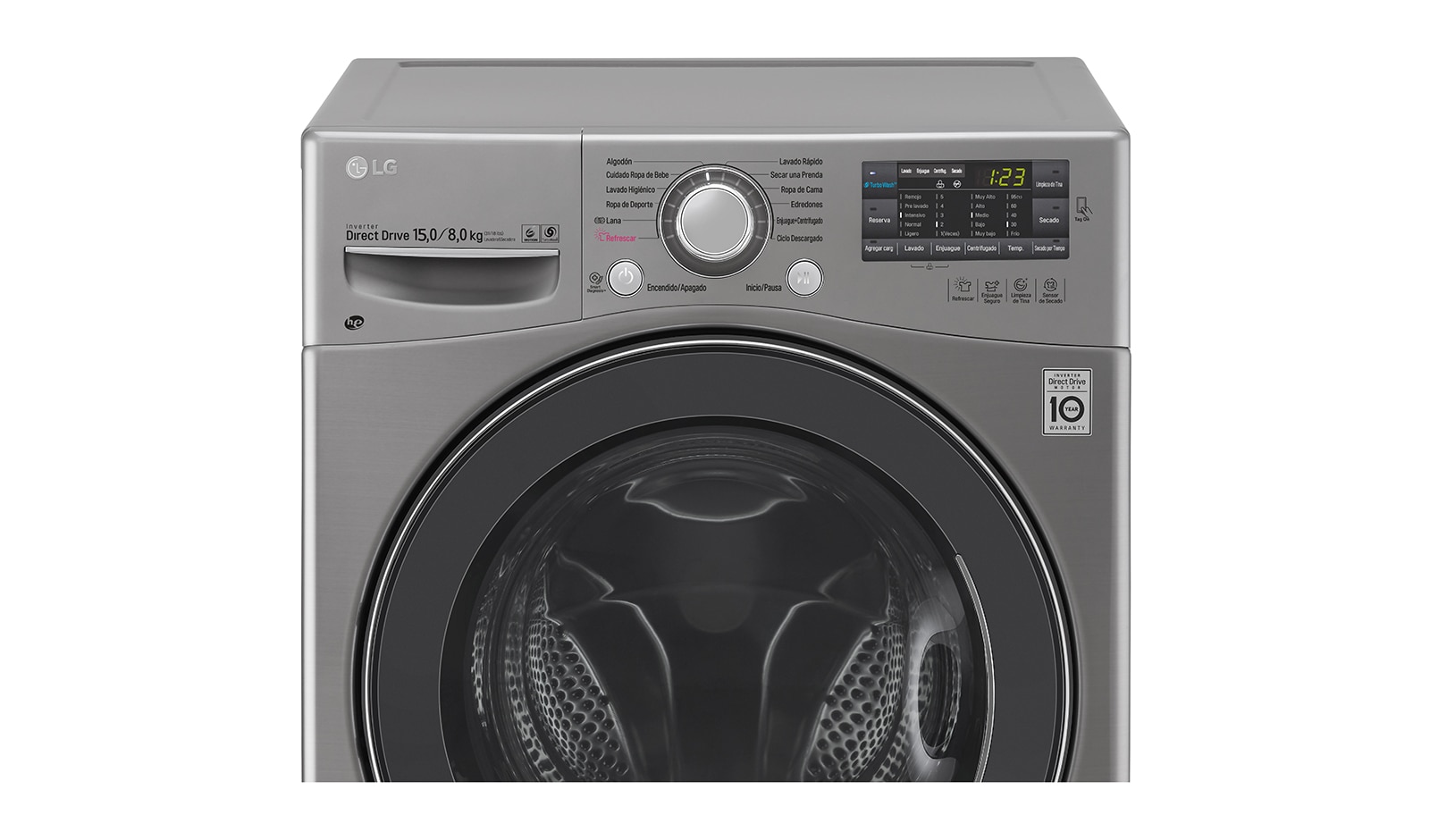 LG Lavadora – Secadora Carga Frontal con Motor Inverter Direct Drive y Capacidad Total de 15 kilos de lavado y 8 kilos de secado, WD15DG6