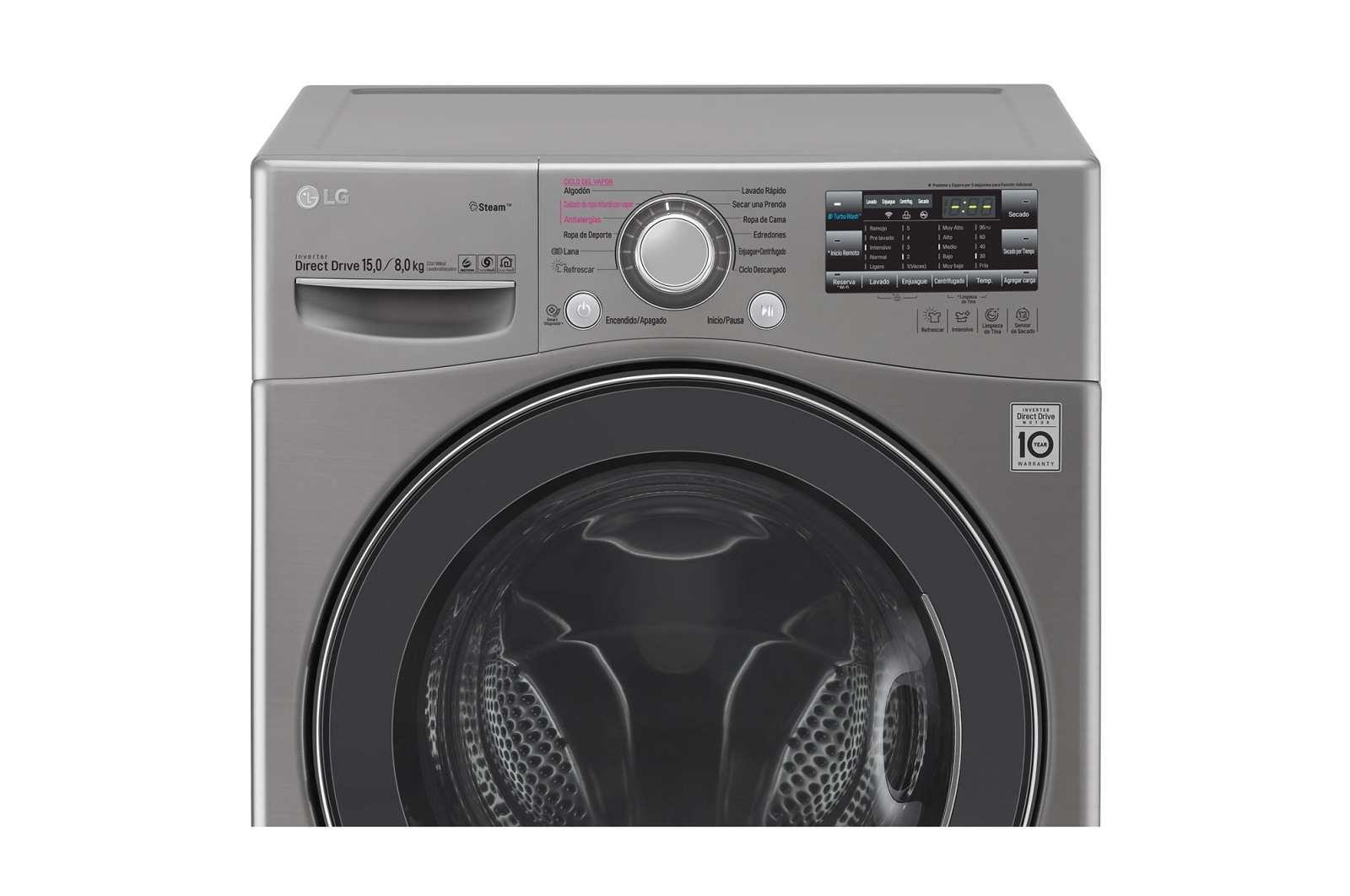 LG Lavadora Carga Frontal con Tecnología Steam, motor Inverter Direct Drive y capacidad de 15 kilos de Lavado, WD15DGS6