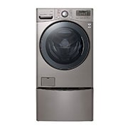 Vista frontal de LG TWINWash™ Lavadora (22Kg) Secadora (11Kg) con Motor Inverter Direct Drive y Mini Lavadora (3,5Kg) con Motor Slim Inverter Direct Drive. WD22VVS6TW
