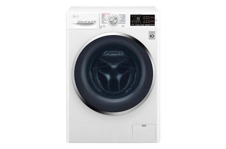 Vista frontal de Lavadora – Secadora Carga Frontal con Motor Inverter Direct Drive y Capacidad Total de 9 kilos de lavado y 5 kilos de secado WD9WB6
