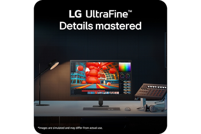 LG UltraFine monitor on a desk setup highlighting detailed visuals and workspace integration