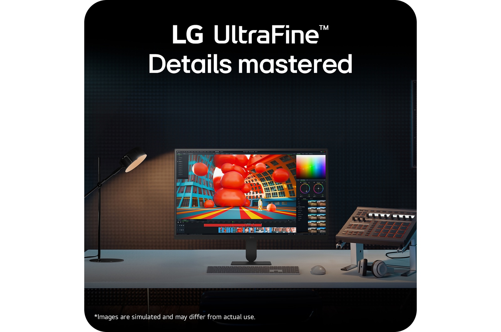 LG UltraFine monitor on a desk setup highlighting detailed visuals and workspace integration