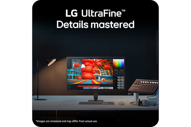 LG UltraFine monitor on a desk setup highlighting detailed visuals and workspace integration