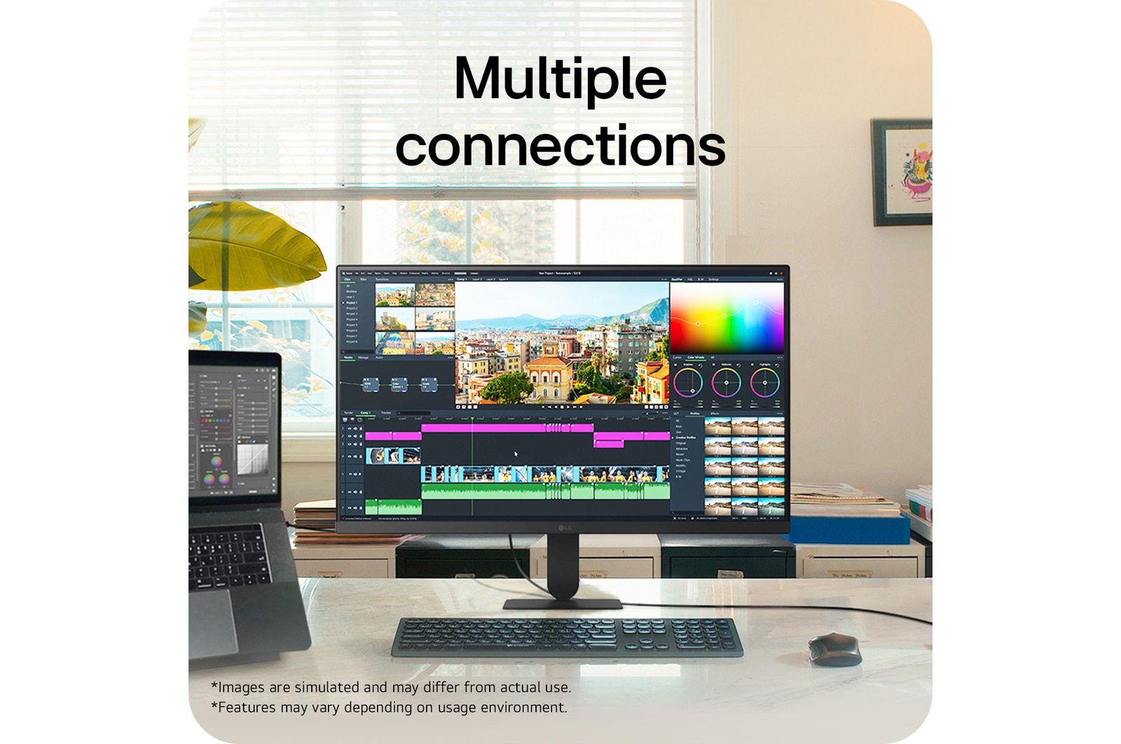 LG UltraFine monitor connected to multiple devices for a versatile workstation setup