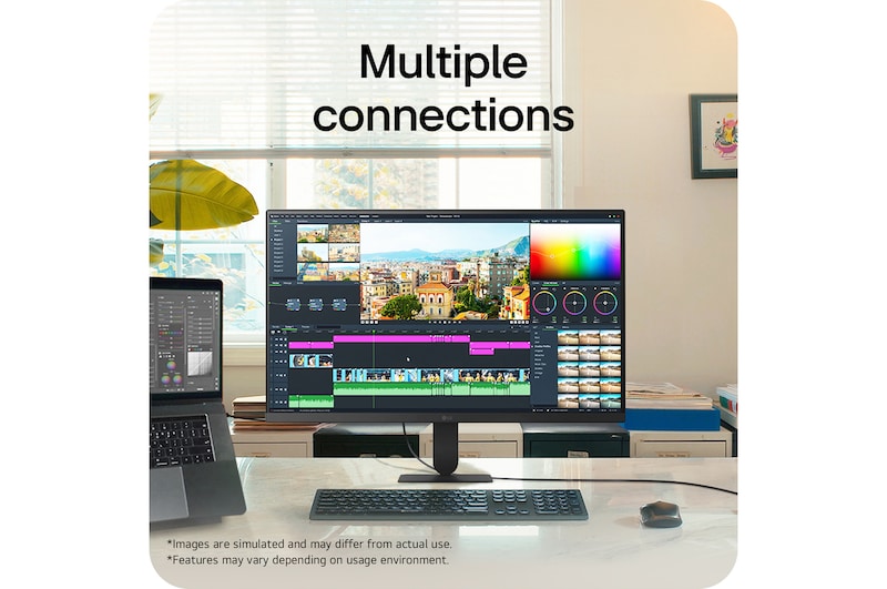 LG UltraFine monitor connected to multiple devices for a versatile workstation setup