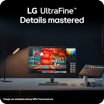 LG UltraFine monitor on a desk setup highlighting detailed visuals and workspace integration 