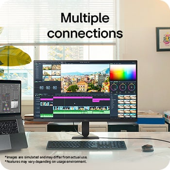 LG UltraFine monitor connected to multiple devices for a versatile workstation setup 