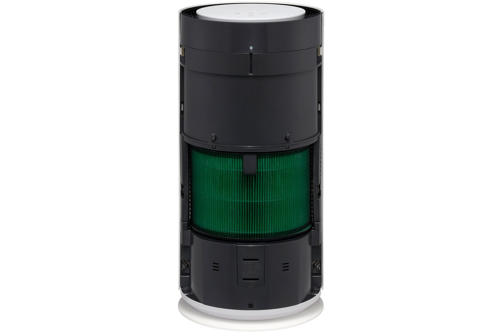 Front view of LG air purifier with visible internal filters