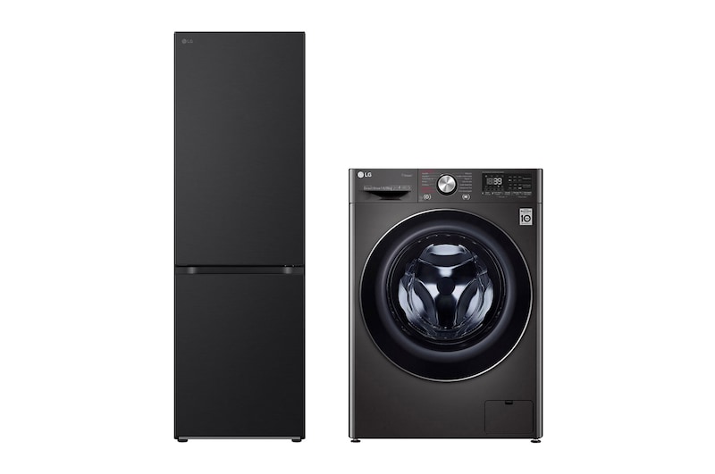 Vista frontal de Refrigerador Bottom Freezer 344L DoorCooling+ + Lavadora Secadora 14Kg/8Kg con AIDD™ y Steam+ GB37BPT.WD14B