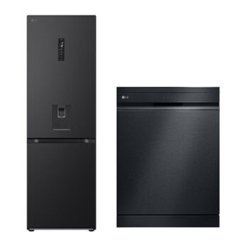 Vista frontal de Refrigerador Bottom Freezer 339L DoorCooling+ + Lavavajillas 14 cubiertos con QuadWash™ y AOD GB37SPT.DF455
