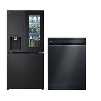 Vista frontal de Refrigerador French Door 418L con InstaView™ + Lavavajillas 14 cubiertos con QuadWash™ y AOD GM57WXM.DF455