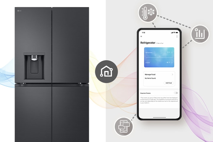 Controla tu refrigerador desde cualquier lugar y recibe alertas al instante con la app LG ThinQ™ vía Wi-Fi