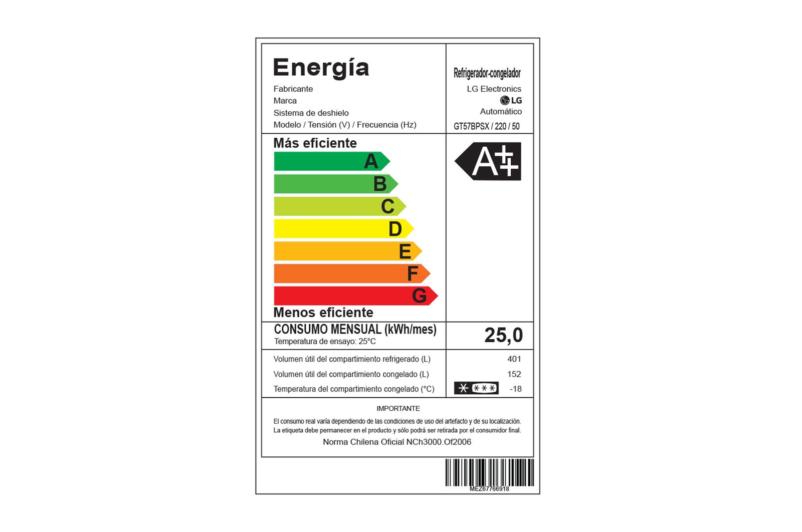 LG Refrigerador Top Freezer de 553 L con Smart Inverter Compressor, GT57BPSX