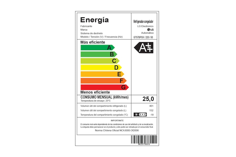 LG Refrigerador Top Freezer de 553 L con Smart Inverter Compressor, GT57BPSX