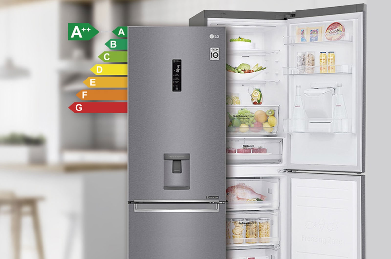 LG Refrigerador Bottom Freezer con motor Inverter Linear Compressor y capacidad total de 341 Lts, LB37MPGK