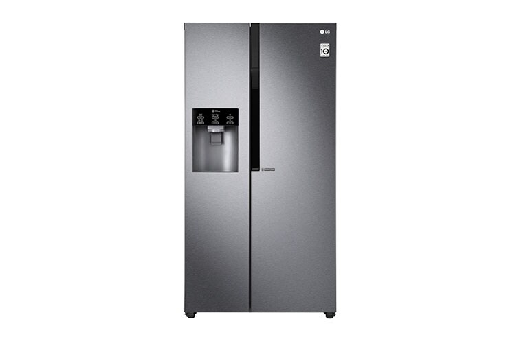 Vista frontal de  Refrigerador Side by Side con motor Inverter Linear Compressor con capacidad total de 591 Litros LS63SPGK