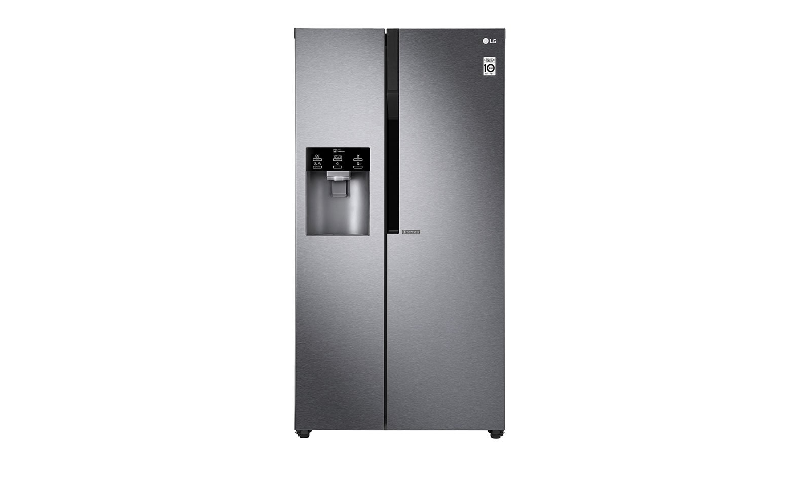 Vista frontal de  Refrigerador Side by Side con motor Inverter Linear Compressor con capacidad total de 591 Litros LS63SPGK