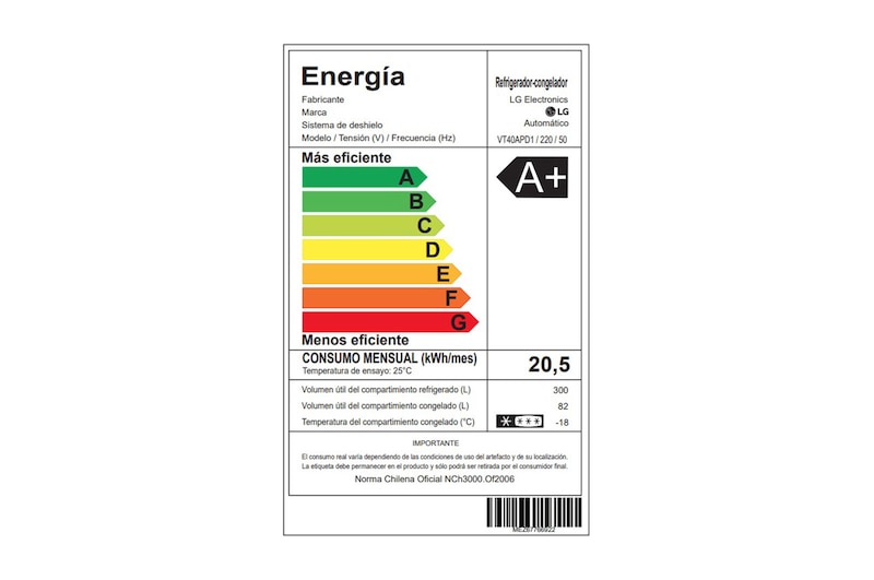 LG Refrigerador Top Freezer con motor Smart Inverter Compressor y capacidad total de 382 Lts., VT40APD1
